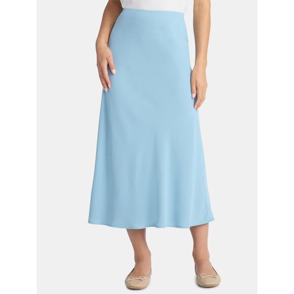 Time and Tru Women's Midi Pull On Slip Skirt, Size L (12-14), Classic Fit, Aqua - Picture 1 of 5